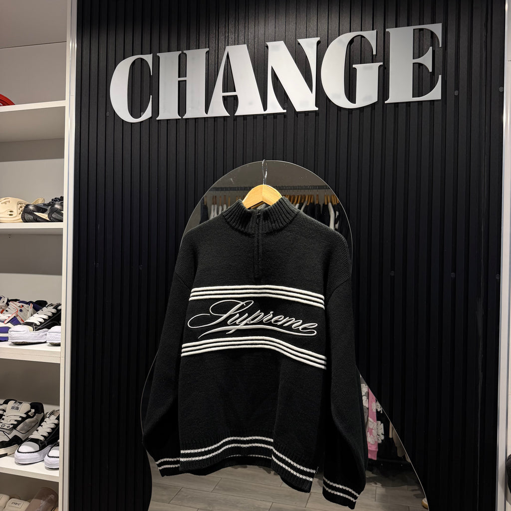 SUPREME HALF ZIP SWEATER BLACK FW25